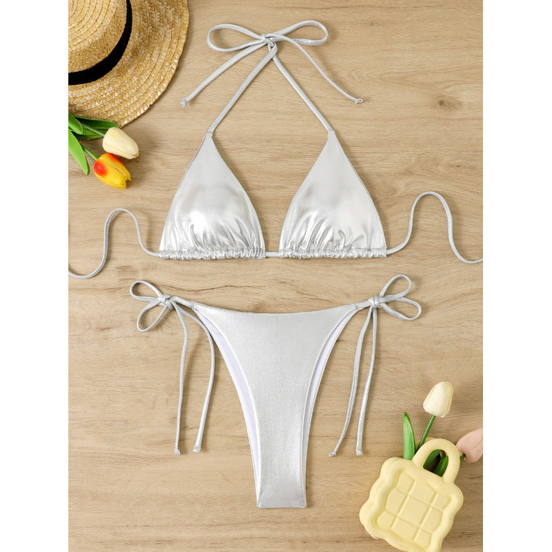 Dame Triangel-Bikini med glitrende tråde og sexy snøringer Stilla
