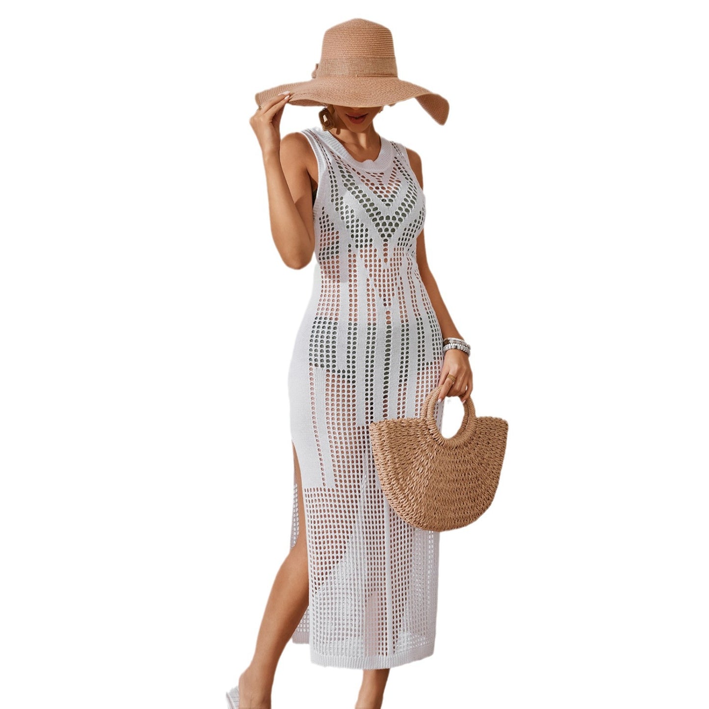 Dame Elegant Gennemsigtig Strand Cover-Up Maxi Kjole Stilla
