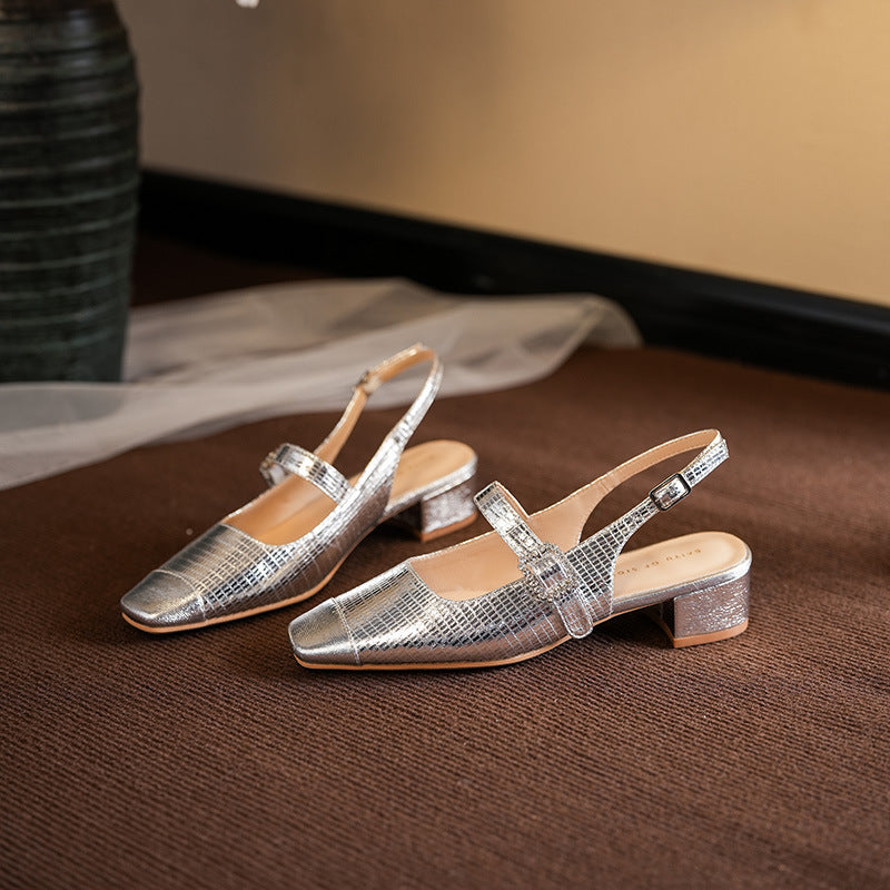 Dame elegante Slingback blokhæle sko med metallic tå Stilla
