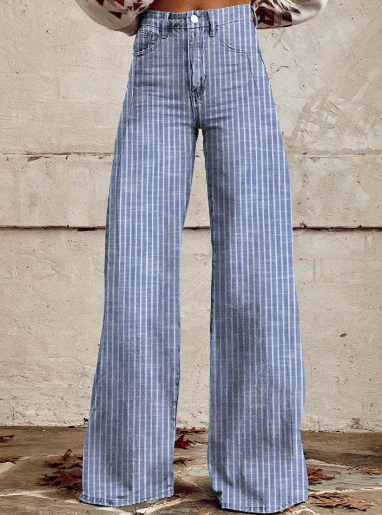 Dame høj talje vidde jeans med modiske striber Stilla