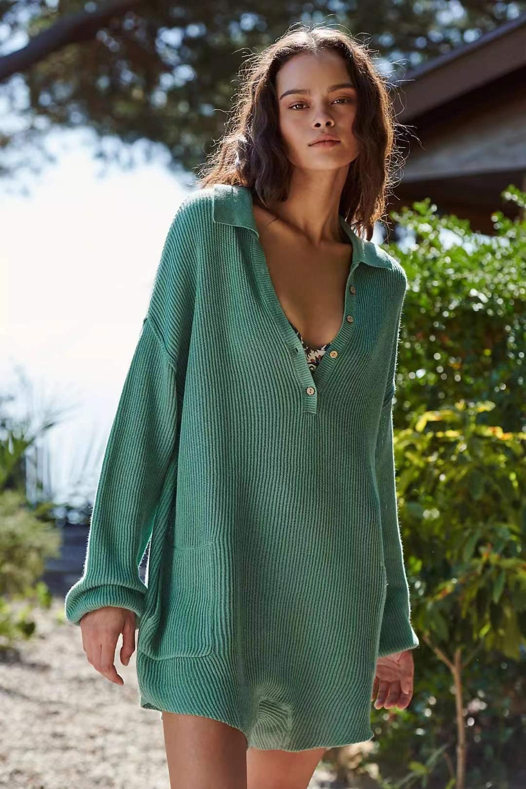 Dame elegant strik-jumpsuit med mode puffærmer og afslappet snit Stilla