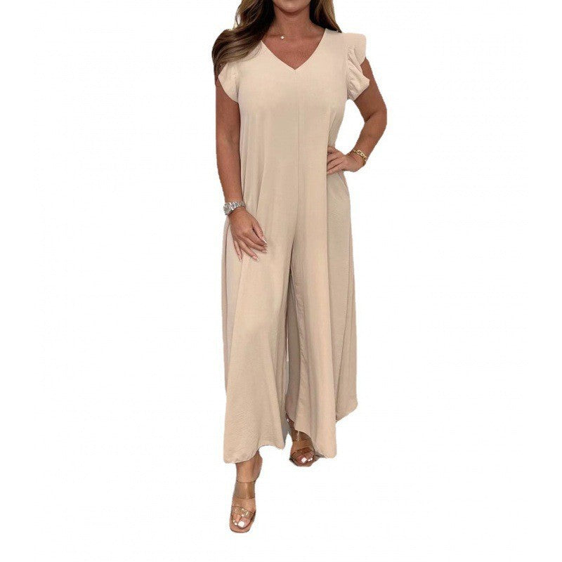 Damer luftig jumpsuit med voluminøse ben og V-udskæring Stilla