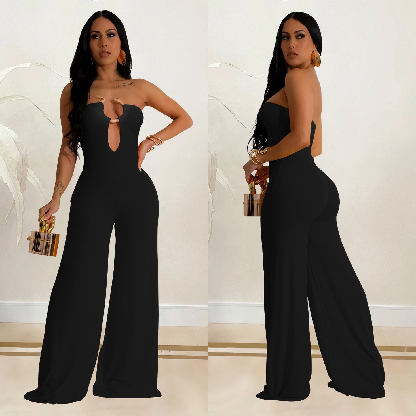 Dame Elegant Jumpsuit med skuldrene fri design og dyb split Stilla