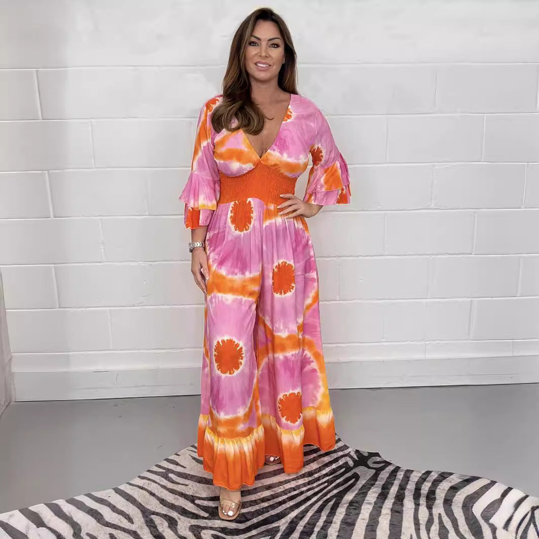 Dame Flydende Bredbenet Maxi-Jumpsuit med Livligt Batikdesign Stilla