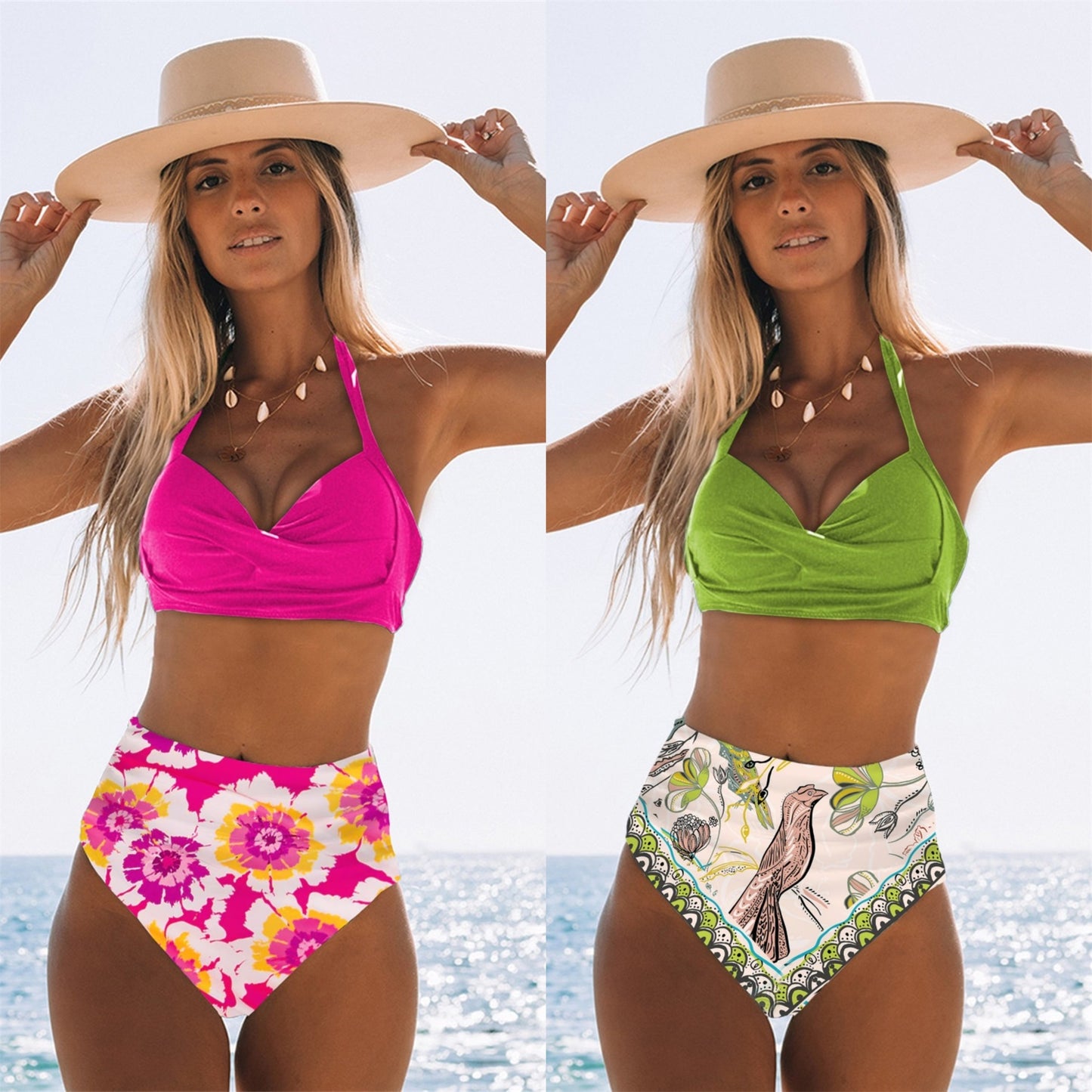 Dame bikini-sæt med elegant indpaknings-overdel og høj kvalitet højtaljede trusser Stilla