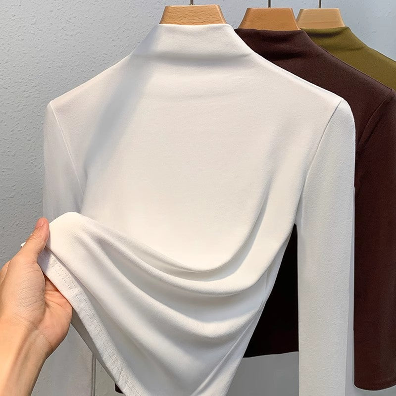 Damer moderne langærmet skjorte med elegant ståkrave og flydende materiale Stilla