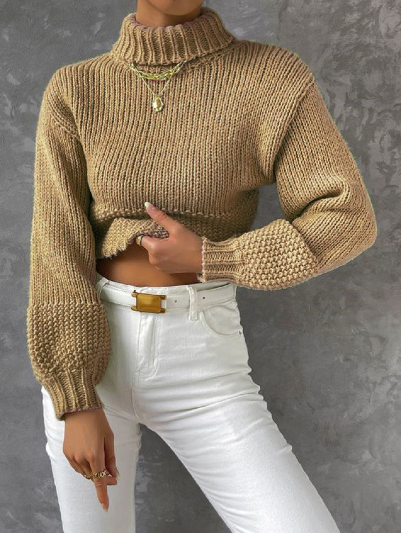 Dame trendy pullover med høj lukket krave og voluminøse ærmer Stilla