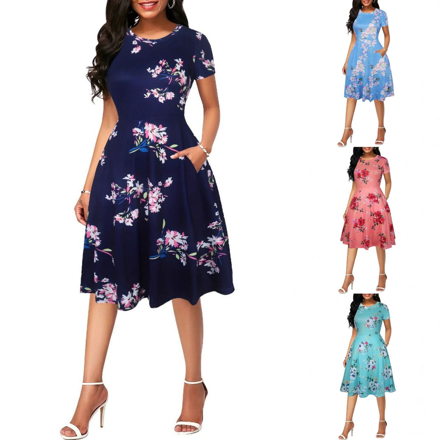 Dame Rockabilly Kjole med blomsterprint og svajende bund Stilla