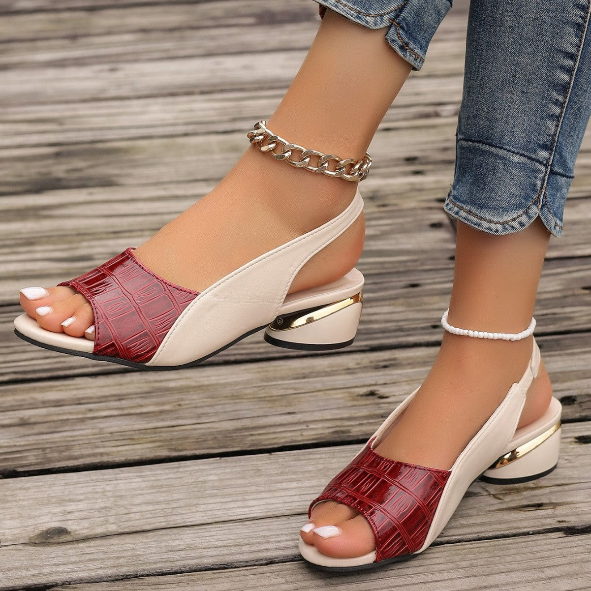 Dame Open-Toe Slingback Blokhælsandaler med stilfulde detaljer Stilla