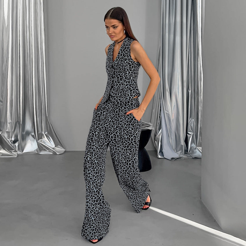 Dame Elegant Jumpsuit med moderne Leopardmønster og komfortable Vidder Stilla