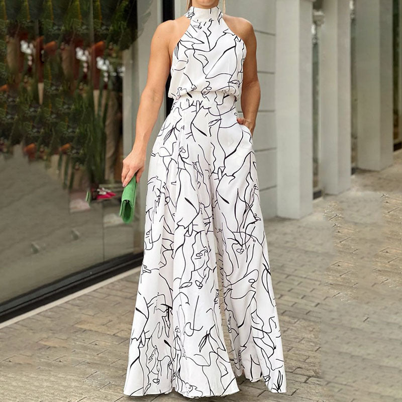Stilla | Trykt Rund Hals Sexy Jumpsuit