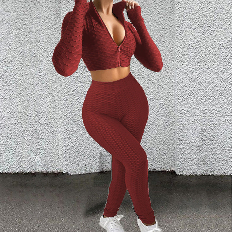 Dame Sportsæt i innovativ strukturstof med cropped hoodie og højtaljede leggings Stilla