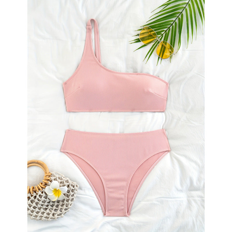 Dame højtaljede bikini-sæt med asymmetrisk top Stilla