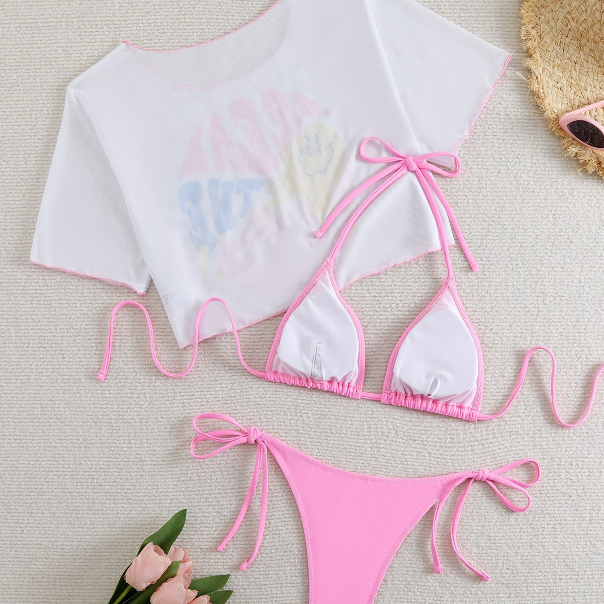 Dame Grafiktryk Crop Top og Bikini Bund Sæt Stilla