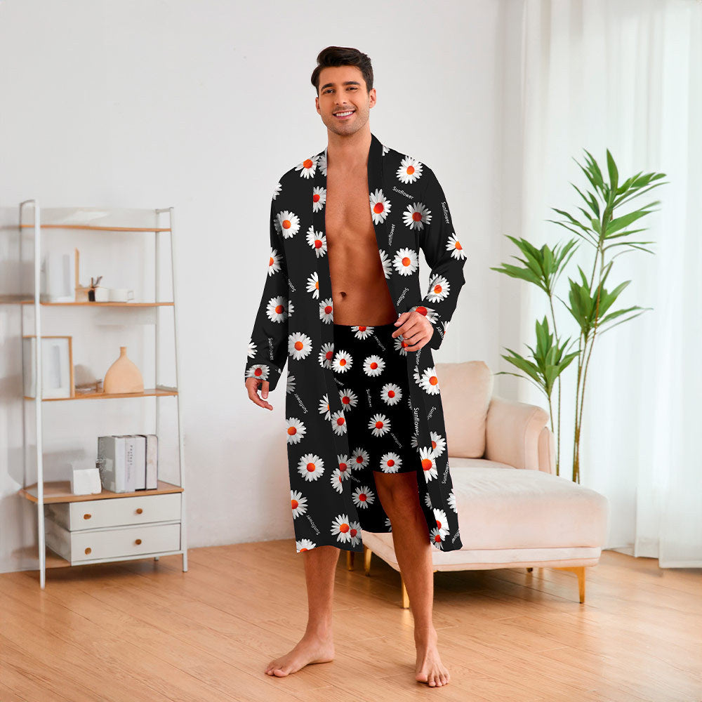 Herren Kimono-Robe med moderne geometrisk mønster og praktisk bælte Stilla