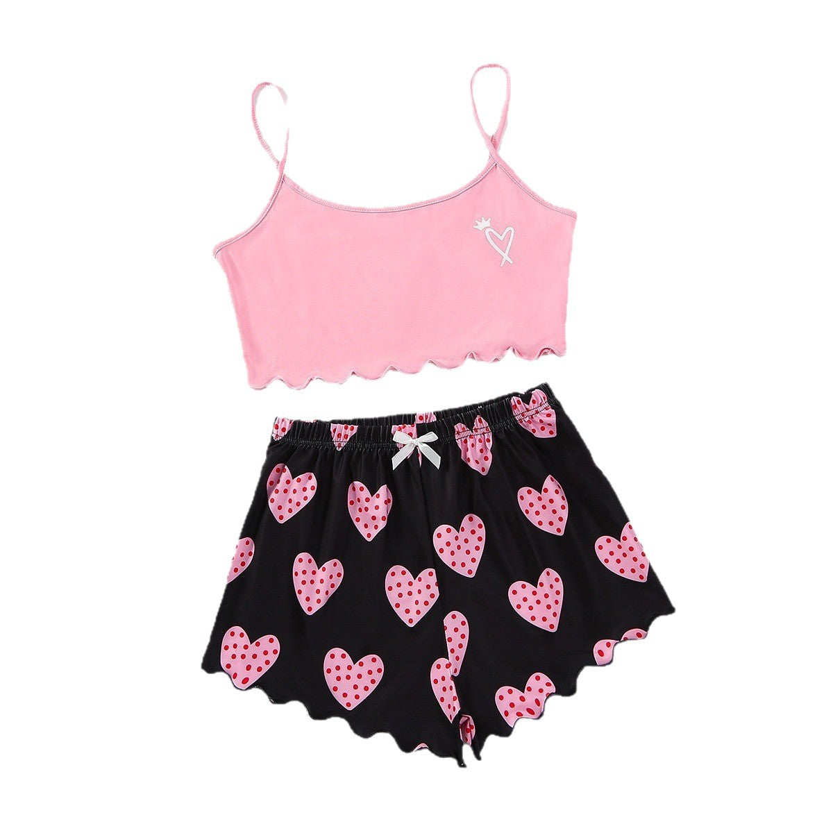 Dame Crop-Top og Shorts Sæt med hjerteformet motiv Stilla