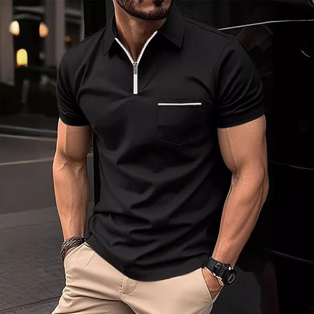 Herrer polo shirt med moderne kort lynlås og brystlomme Stilla