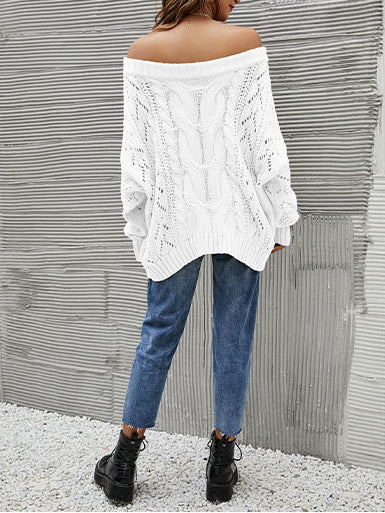 Stilla | Moda Langærmet Off Shoulder Strikket Trøje
