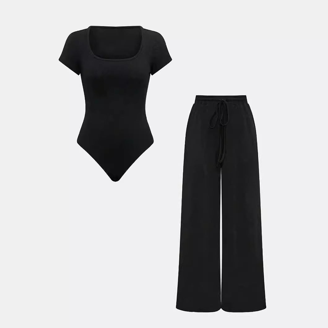 Dame madloungejumpsuit med elastiske bukser og kort overdel Stilla