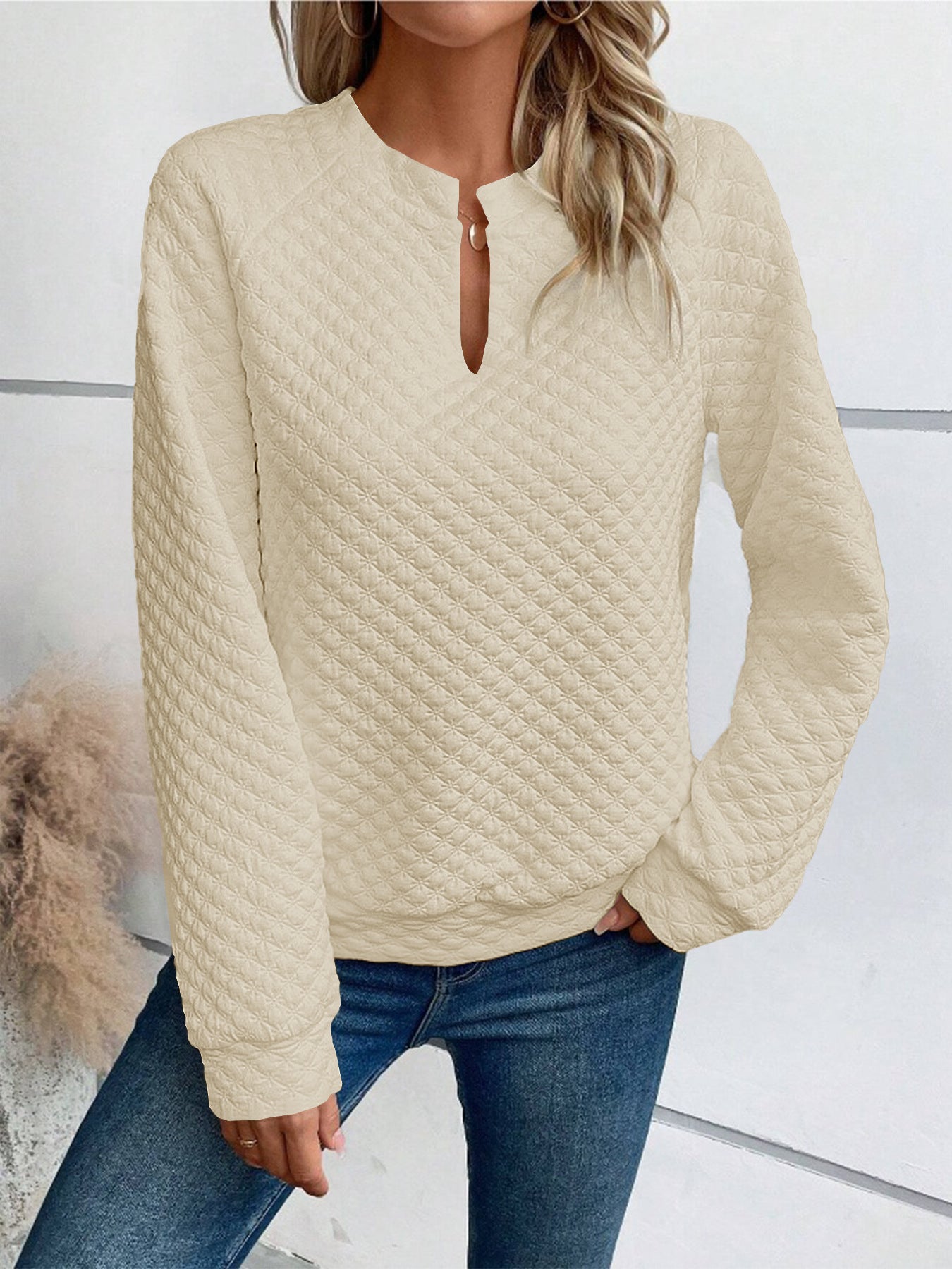 Damer quiltet pullover med slids Stilla