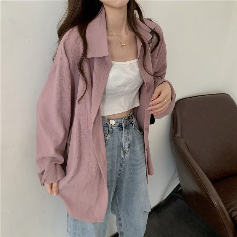 Femme Casual Struktureret Knaplukning Plus Size Skjorte Stilla