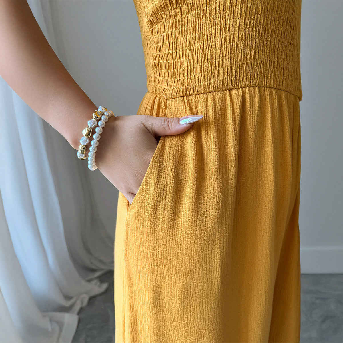 Dame Jumpsuit med ruchedetaljer og elastisk overdel Stilla
