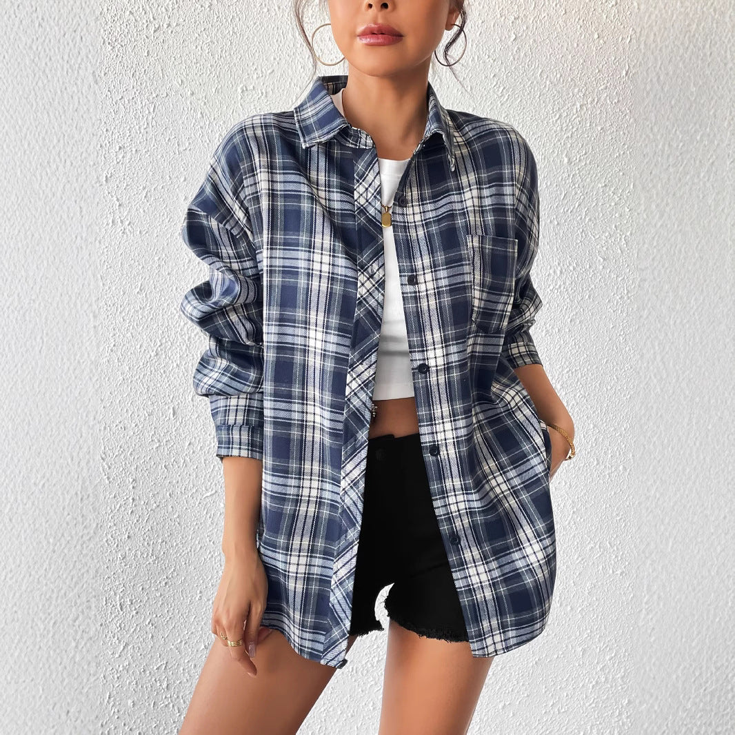 Dame afslappet ternet bluse med oversized snit Stilla