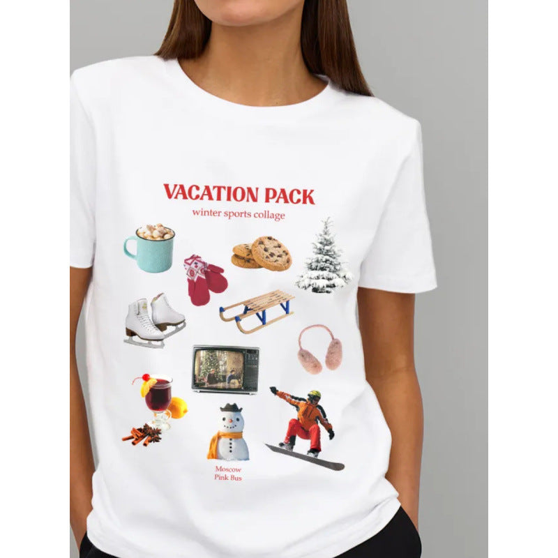 Dame T-shirt med kreativt vinter sport collage design Stilla