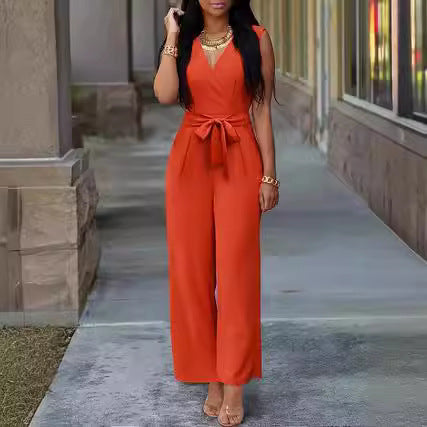 Dame Elegant Jumpsuit med Taljebælte og V-udskæring Stilla