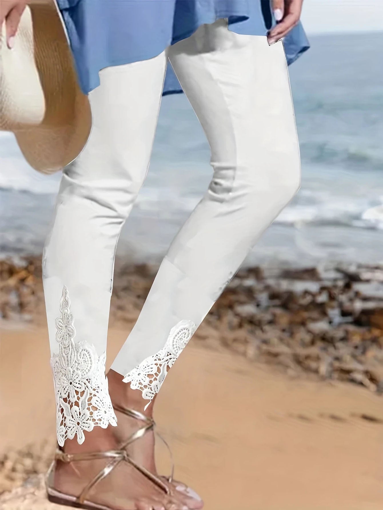 Dame elegante leggings med spidsbesætning Stilla