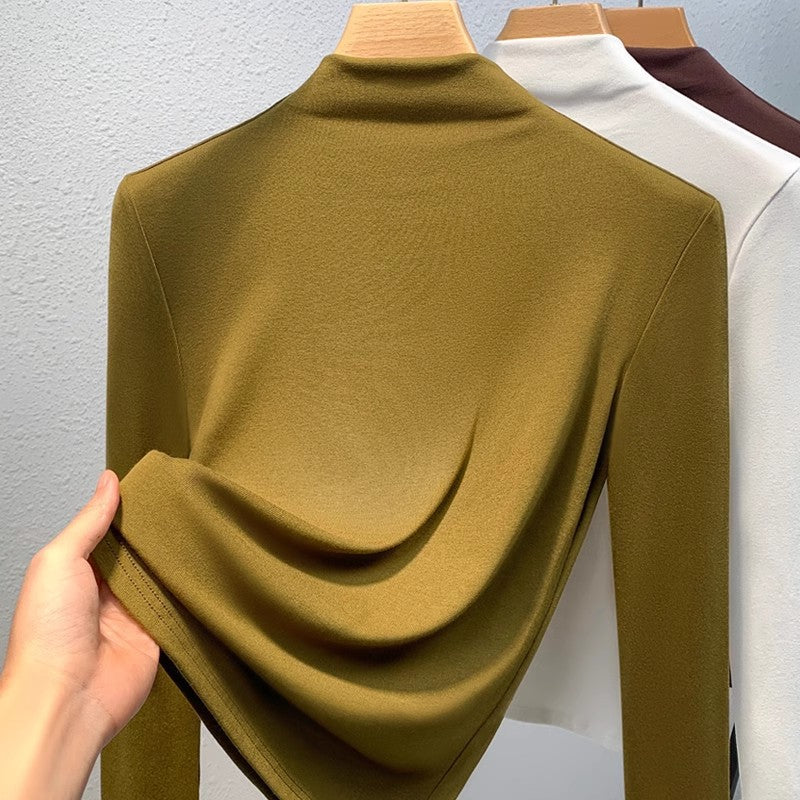 Damer moderne langærmet skjorte med elegant ståkrave og flydende materiale Stilla