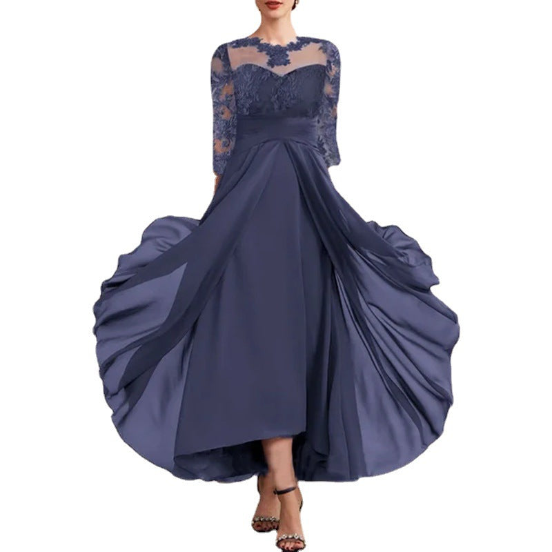 Dame Elegant aftenkjole med florale spidsdetaljer og svingende skørt Stilla