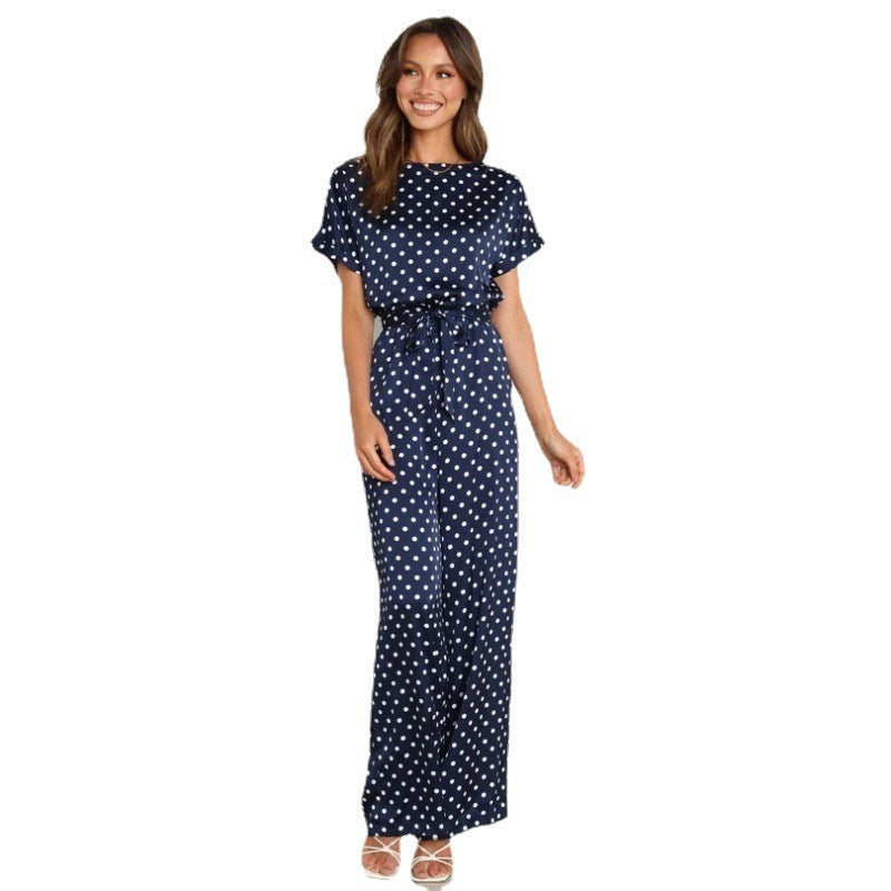 Dame jumpsuit med vidde bukseben og elegant bindebælte Stilla