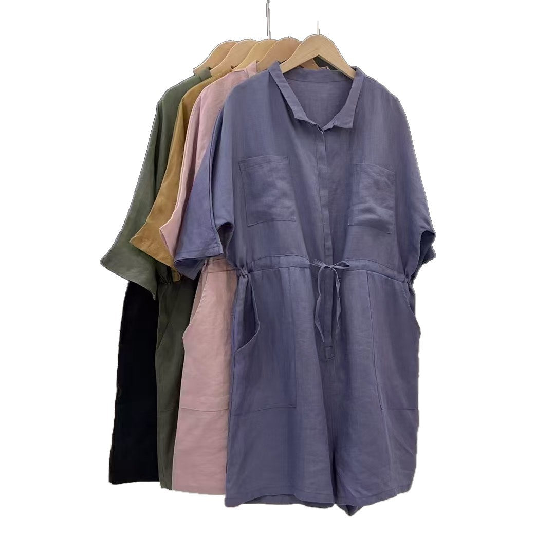 Damer Løs Jumpsuit med korte ærmer, taljebælte og lommer Stilla
