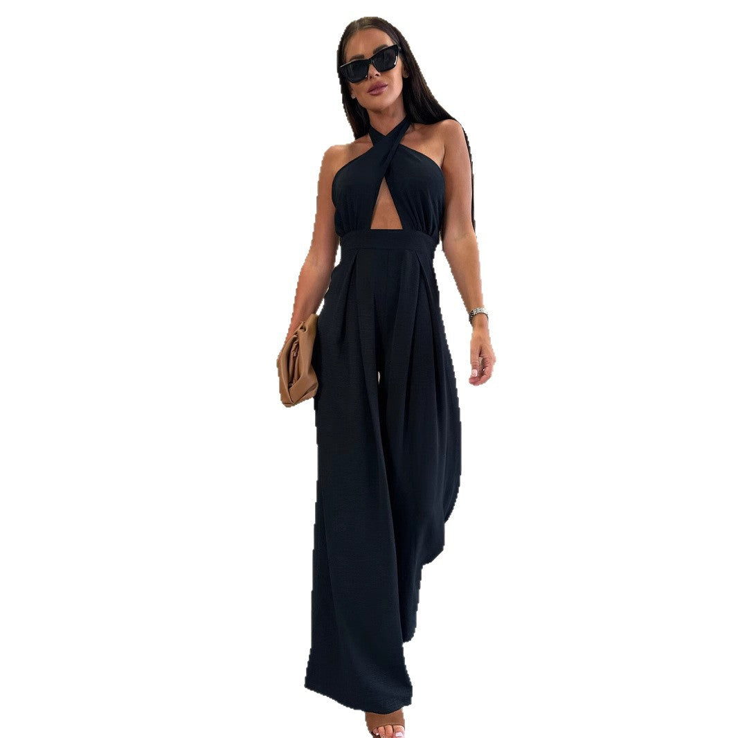 Dame Maxi Jumpsuit med skulderfri design og bredt ben Stilla