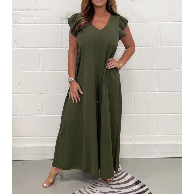 Damer luftig jumpsuit med voluminøse ben og V-udskæring Stilla