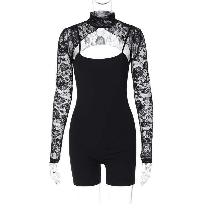 Dame jumpsuit med spids og høj krave Stilla