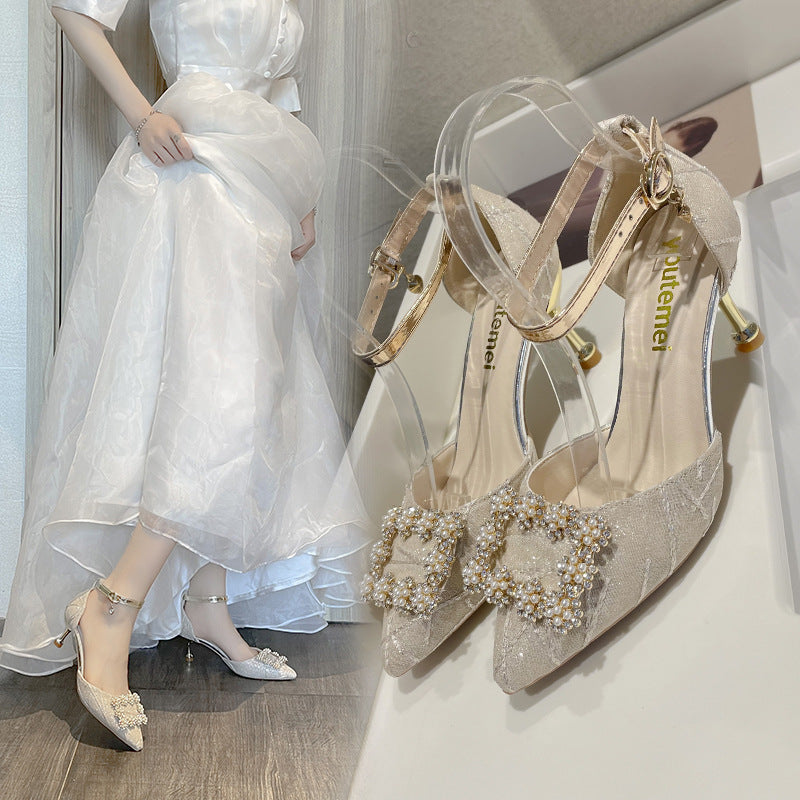 Dame Elegante Pumps med Smykke detaljer og gennemsigtig Rem Stilla