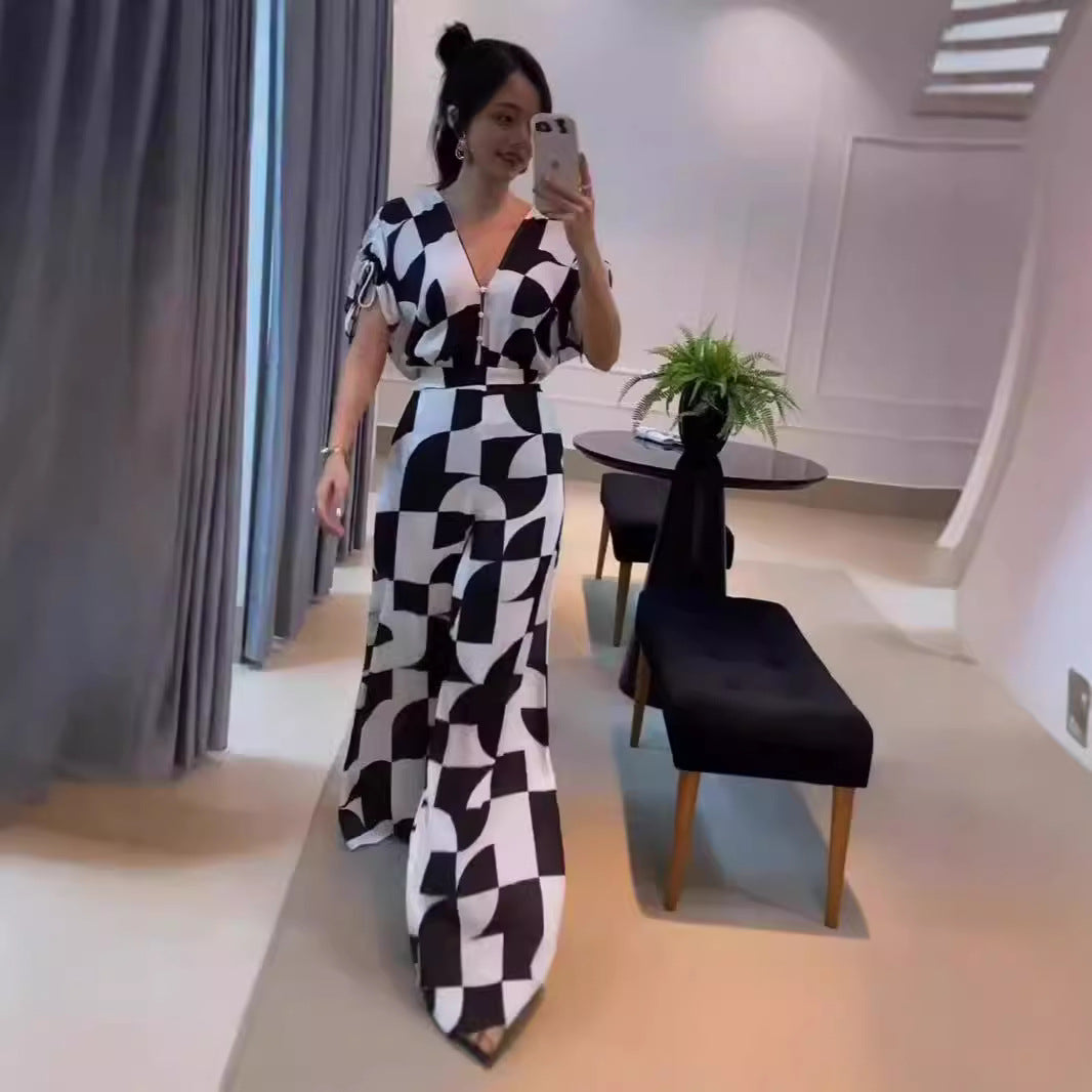 Dame jumpsuit med geometrisk mønster Stilla