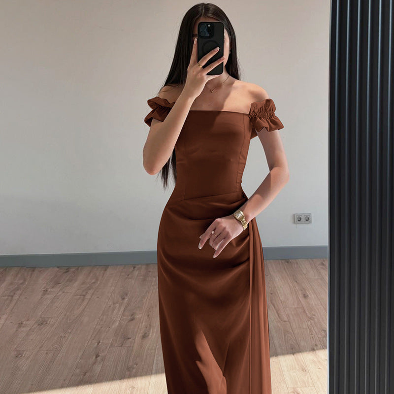 Dame Elegant Maxi kjole med skulderfri design og fine flæsedetaljer Stilla