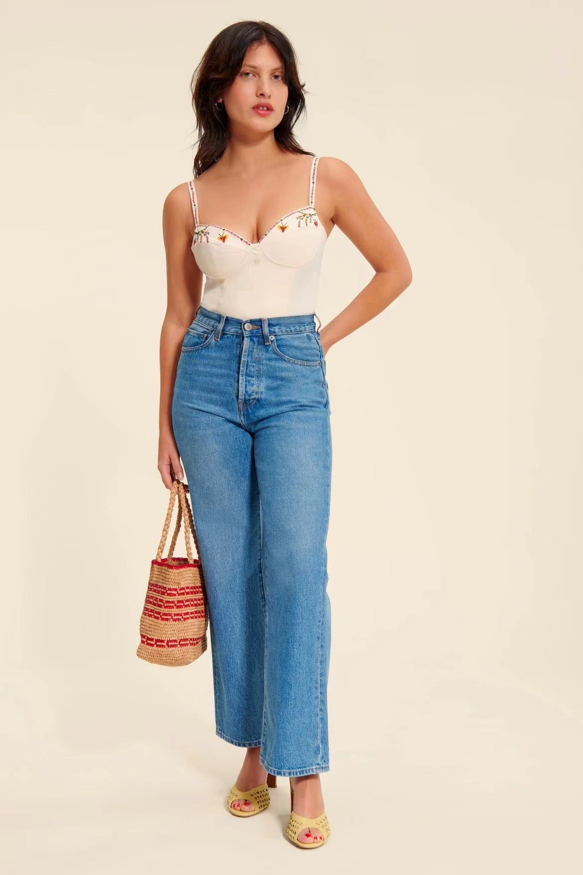 Dame Tailored Bustier med fin blomsterbroderi og justerbare stropper Stilla