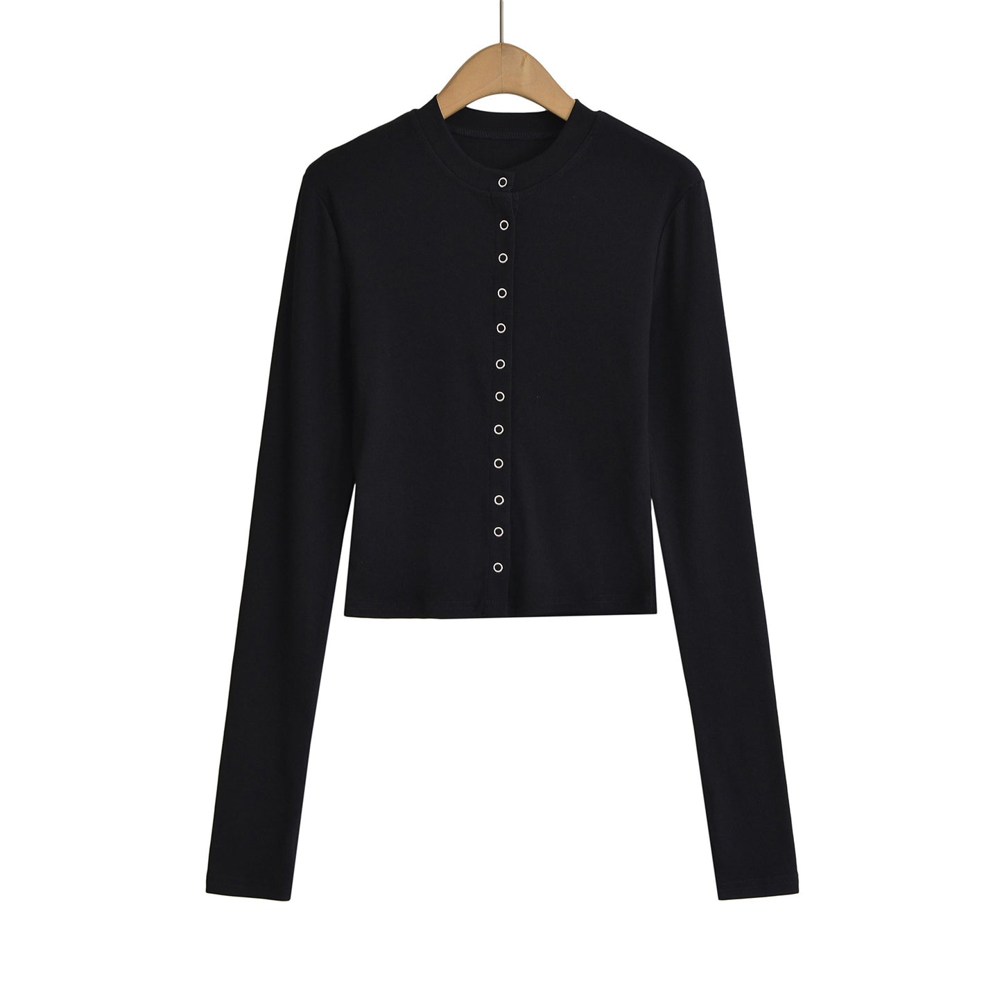 Dame cropped Langærmet skjorte med elegant knapliste og fint ribbet materiale Stilla