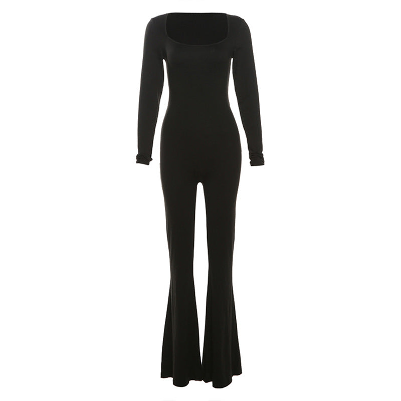 Dame Elegant og figursyet jumpsuit med lange ærmer og bred ben Stilla