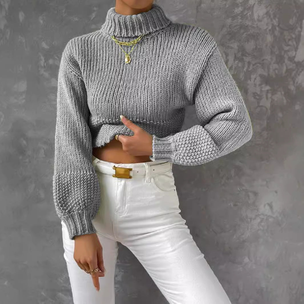 Dame trendy pullover med høj lukket krave og voluminøse ærmer Stilla