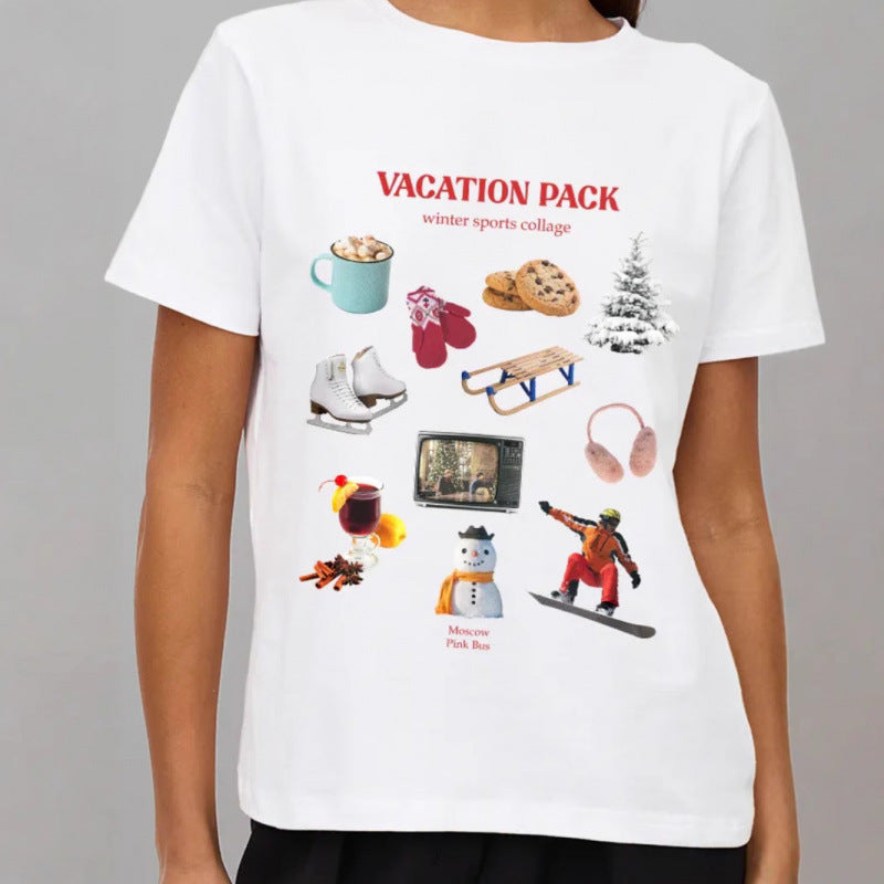 Dame T-shirt med kreativt vinter sport collage design Stilla