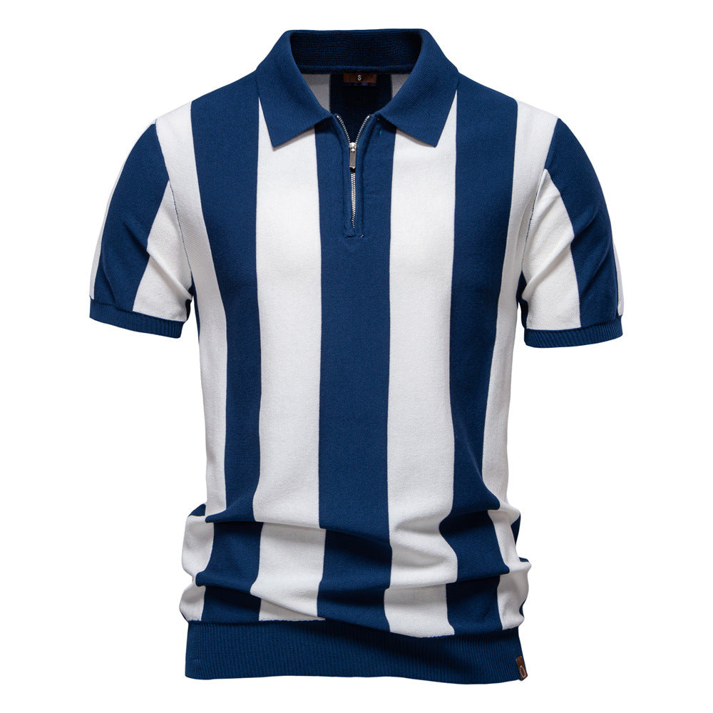 Herre Polo-Shirt med moderne lynlås og klassisk stribemønster Stilla