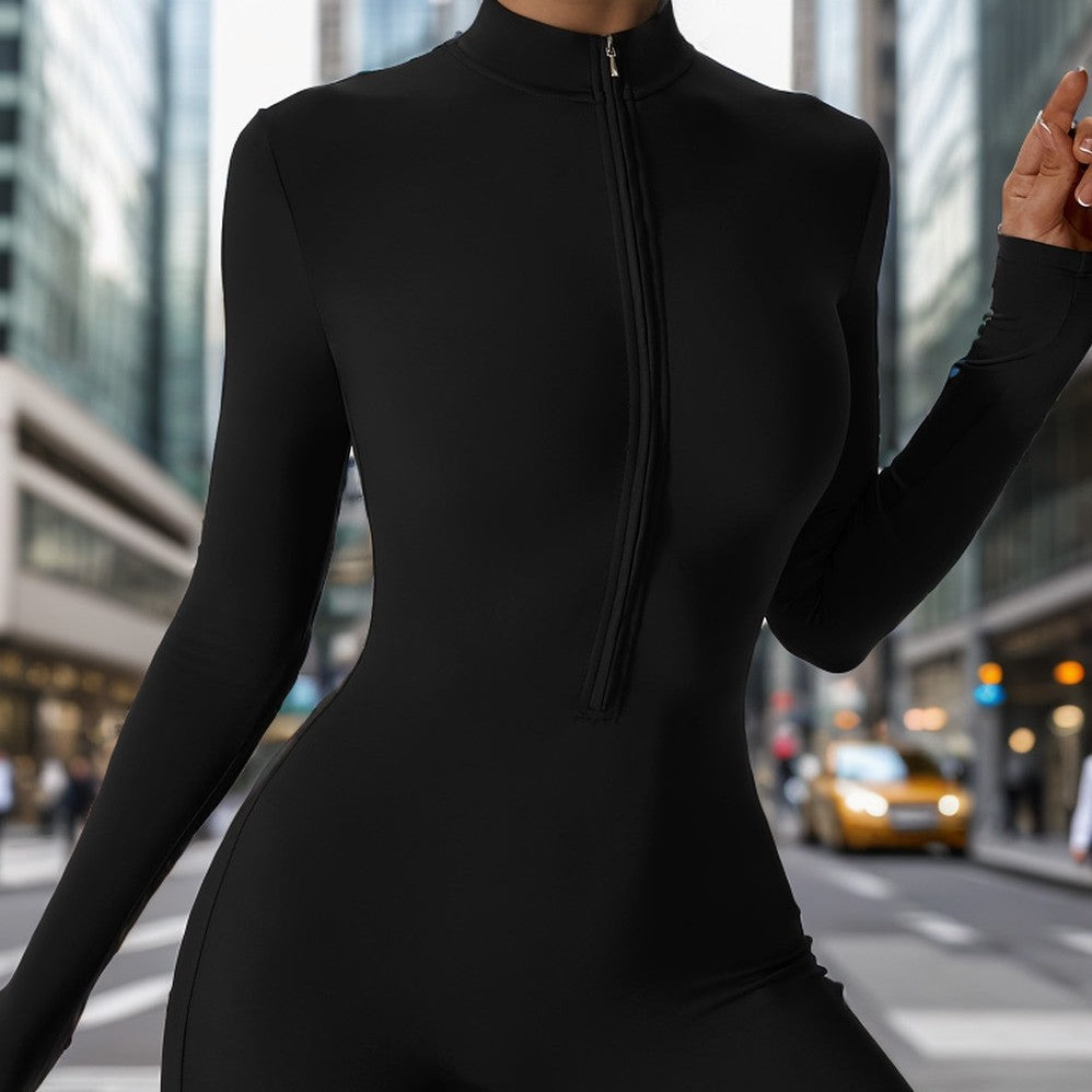 Dame Sporty Jumpsuit med høj krave og fuld lynlås Stilla