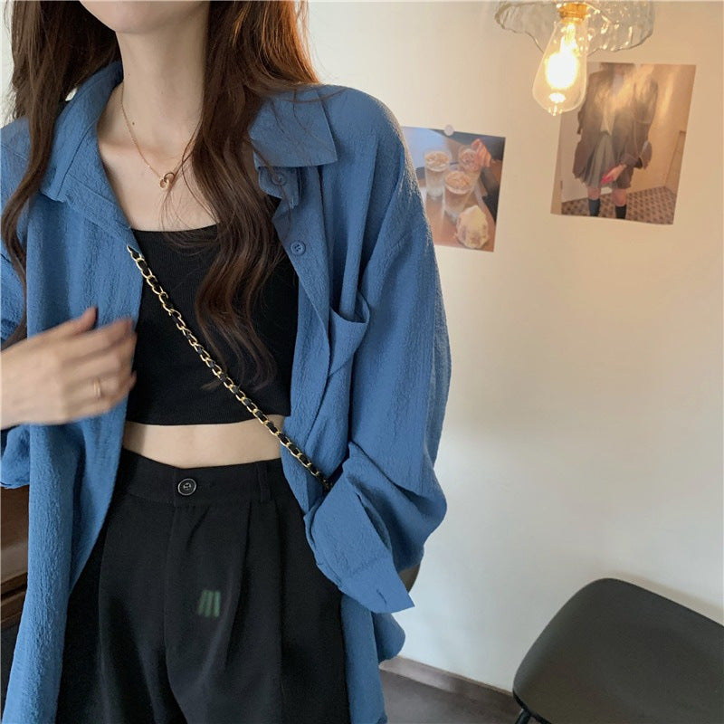 Femme Casual Struktureret Knaplukning Plus Size Skjorte Stilla