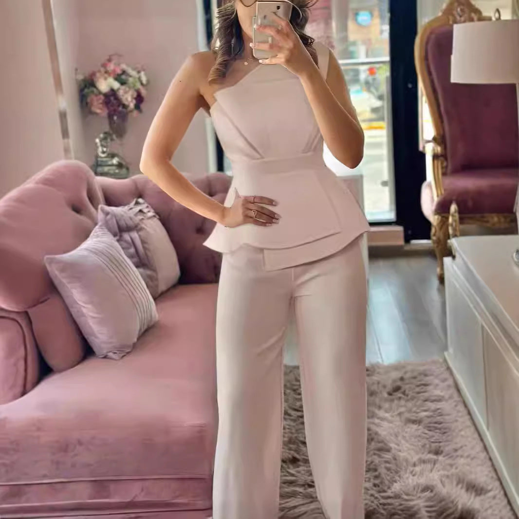 Dame Chic Peplum Top med bred buksedragt Stilla