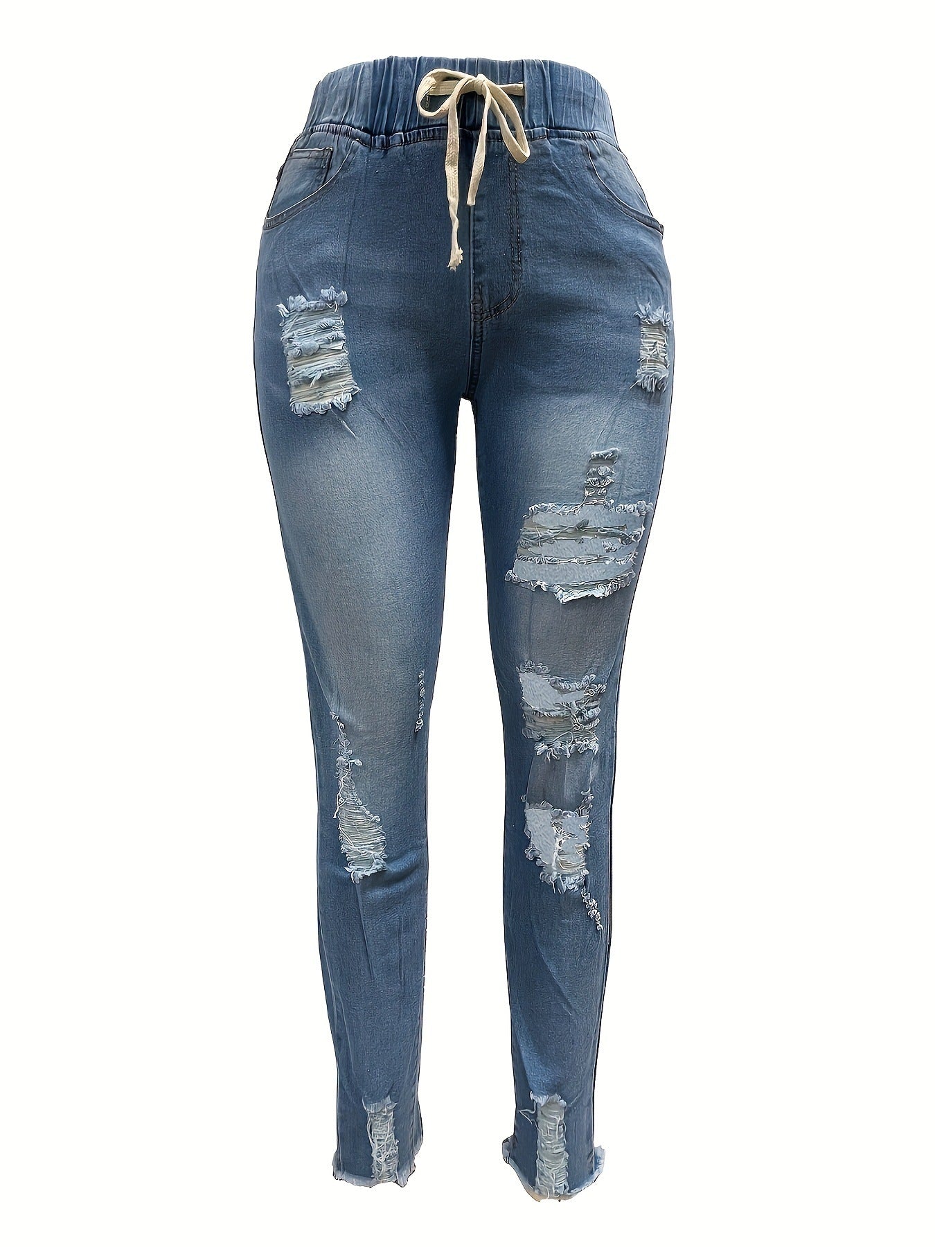 Dame Jeansleggings med afslappet pasform og fashionable destroyed-detaljer Stilla